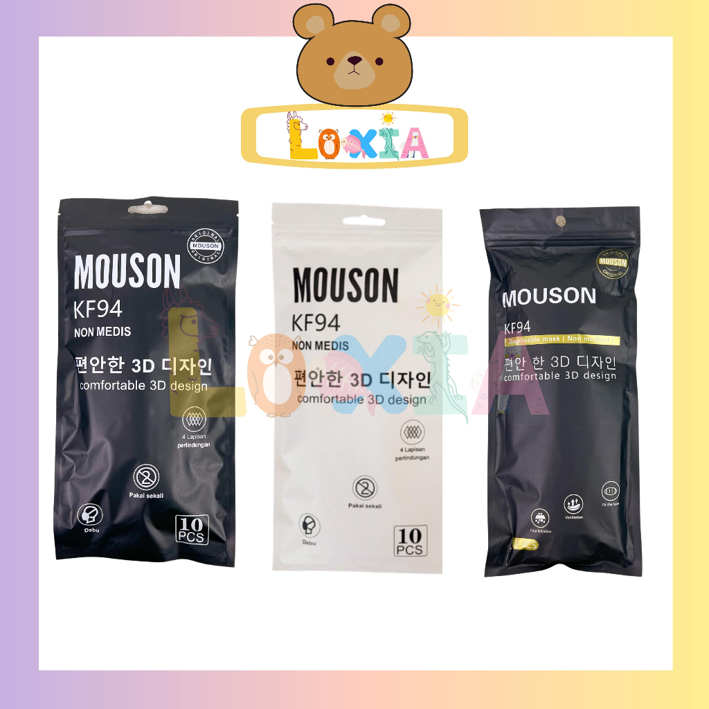 ⭐️Loxia⭐️ Masker KF94 Mouson 4 Ply isi 10 Pcs Hitam Putih Abu Murah Harga Grosir [MR-0002]