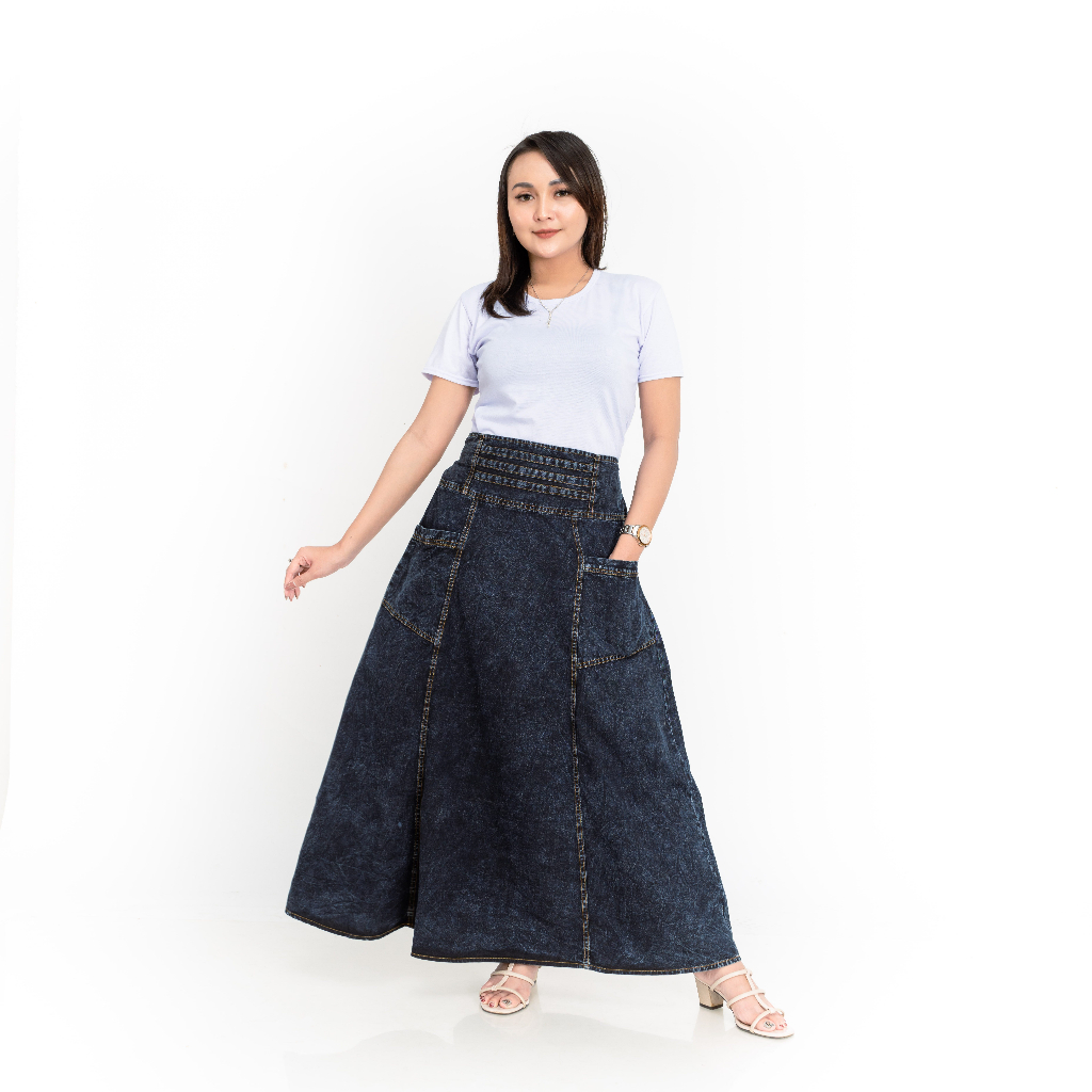 SOLACOL - Rok Payung Jeans Premium Kancing Tengah