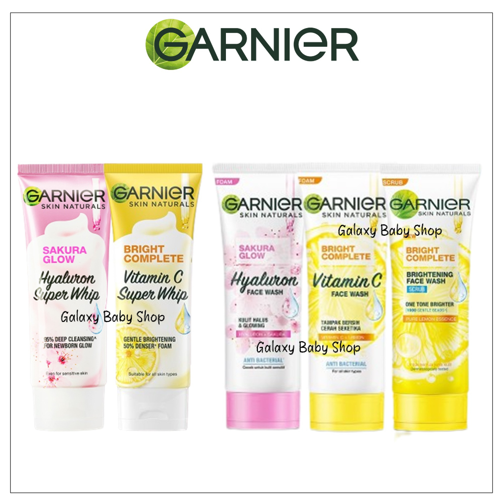 Garnier Hyaluron Super Whip dan Bright Complete Brightening Face Wash Facial Foam Scrub 100ml