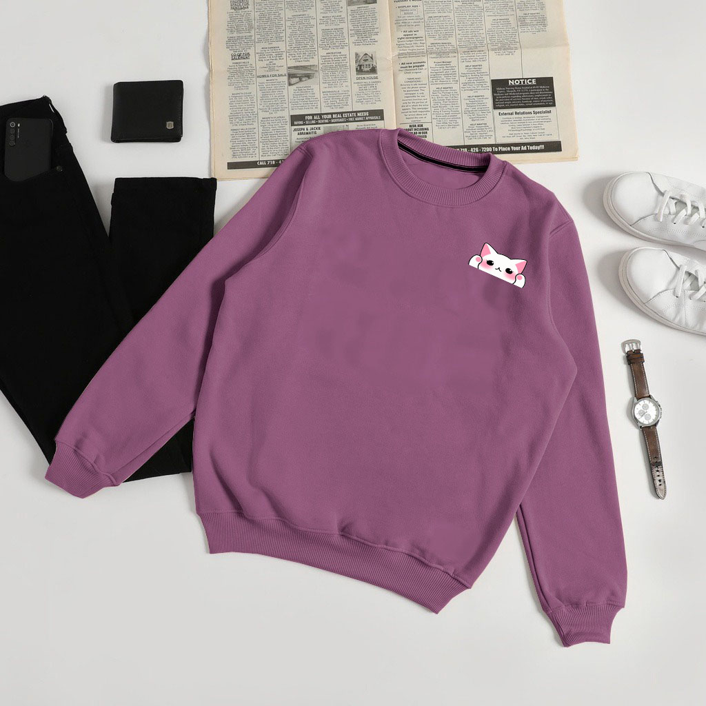 sweater wanita dewasa face cat cute l xl xxl hoodie couple bestie crewneck kekinian oversize cewek s