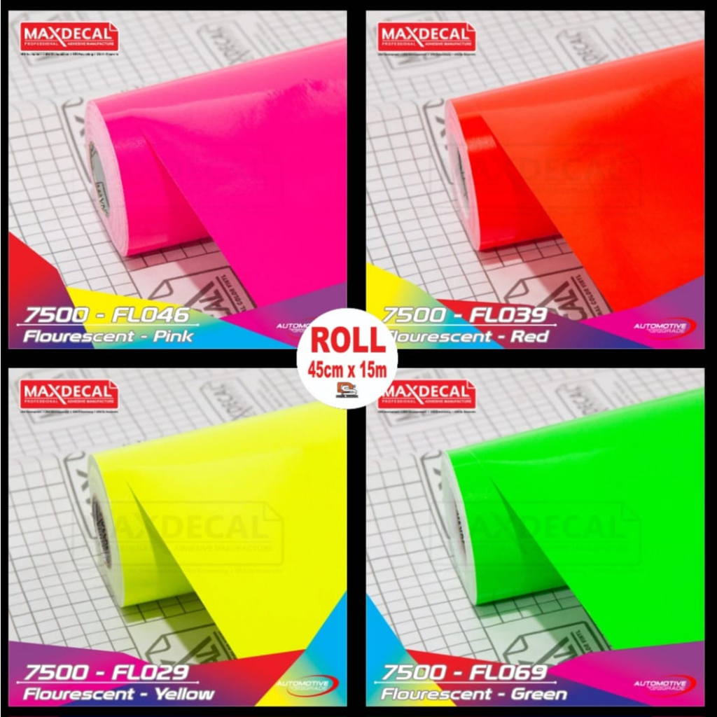 

[ROL] Sticker Maxdecal 7500 FLOURESCENT Stabilo FL029 FL039 FL046 FL069 ROLL 45cm x 15m