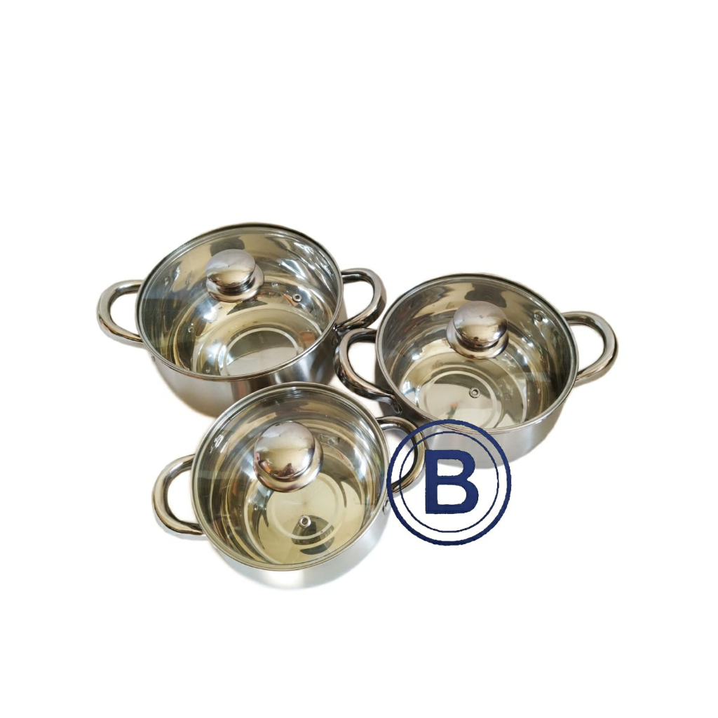 Panci Set Stainless steel 3pcs / Panci Set 3 In 1 Stainless Steel