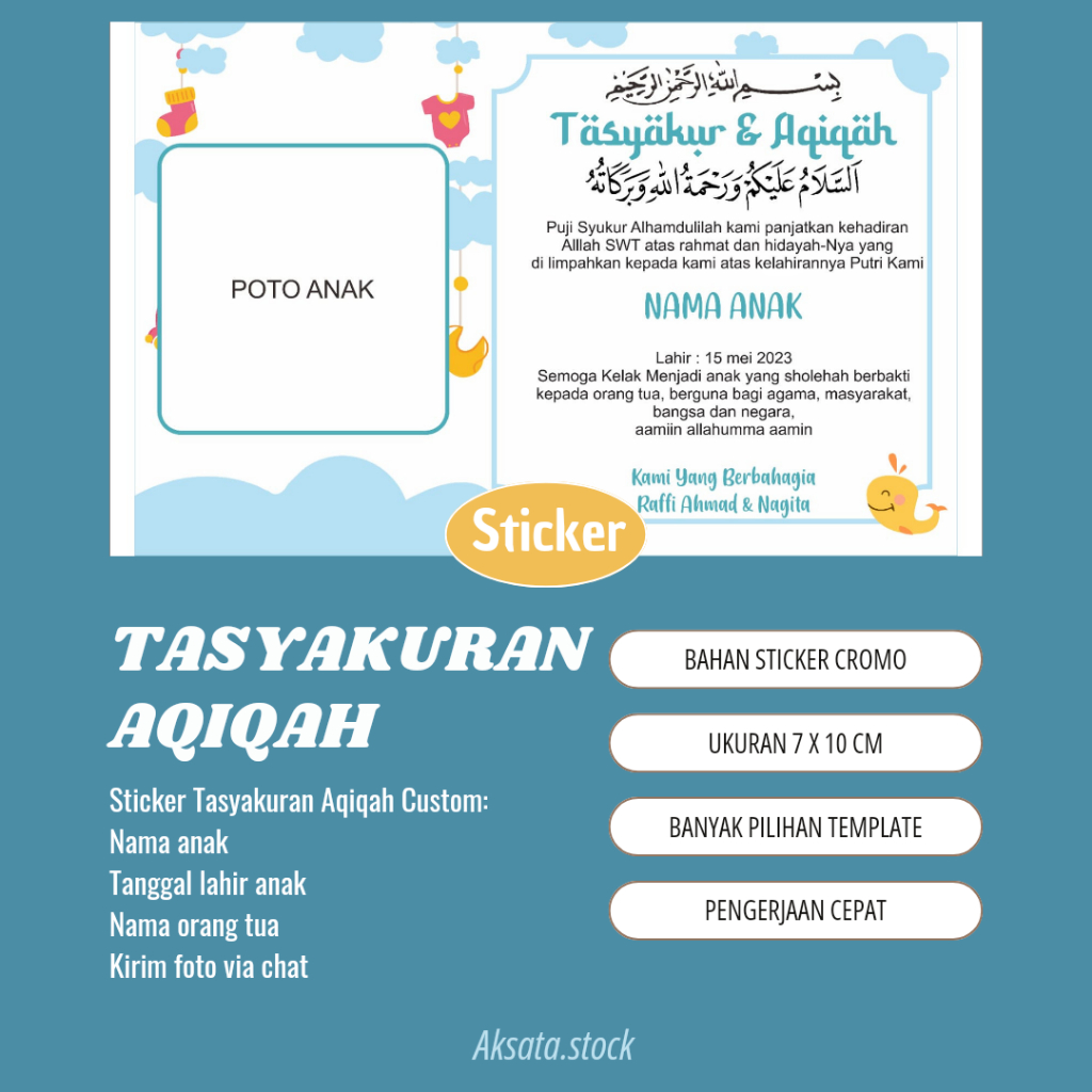 

Sticker Tasyakuran Aqiqah Anak Stiker Syukuran Kelahiran Custom Nama Foto