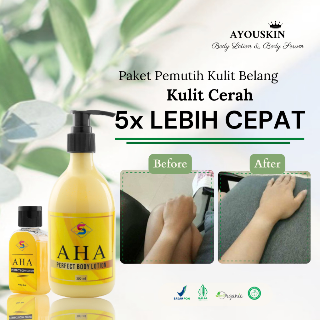 AYOUSKIN AHA Whitening Body Lotion & Body Serum - Paket Pencerah Pemutih Kulit BPOM, Losion Untuk At