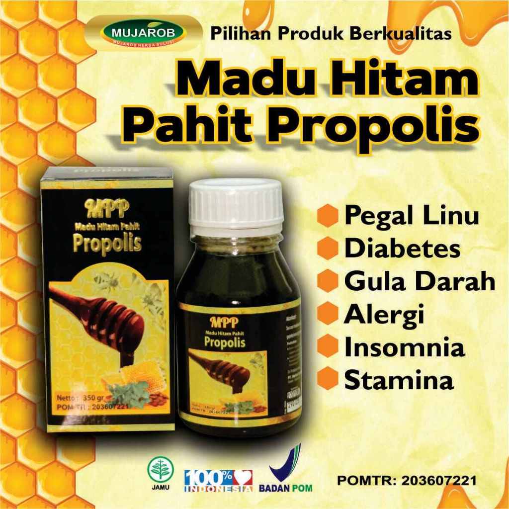 

Madu Hitam Pahit Propolis Mujarob isi 350 gr