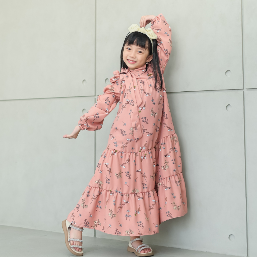 Dera Kids Series 2 Natasya Long Dress Bahan Qiella Crepe Umur Usia 3 4 5 6 7 8 9 10 11 Tahun Gamis A