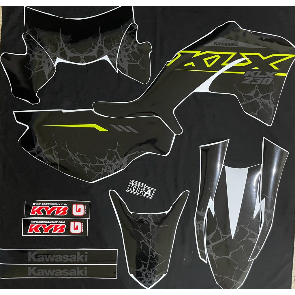 Stiker KLX 230 decal setiker KLX 230 stiker motor MOTIF SUPERMOTO HITAM ABU