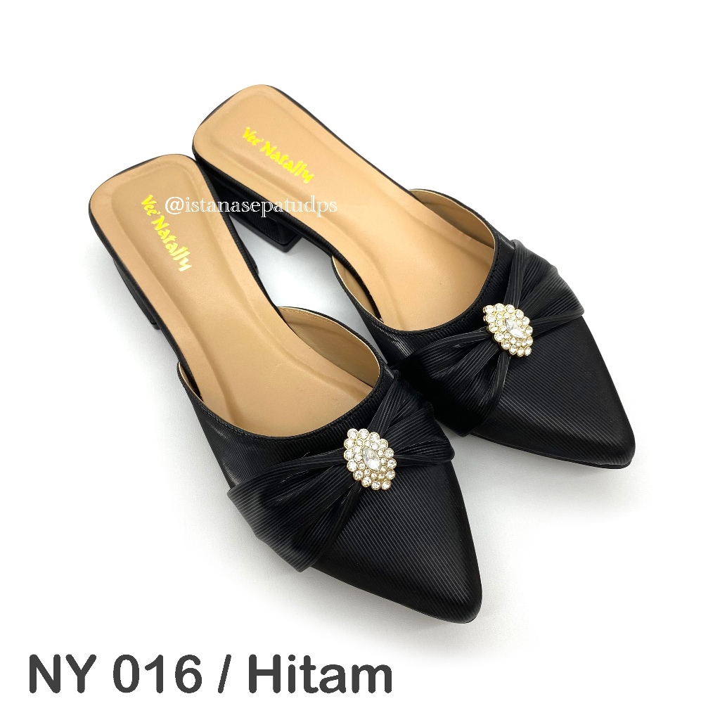 Sandal Pesta Slop Fashion Wanita Vee Natally NY 016, Hitam & Ungu, Hak 2cm
