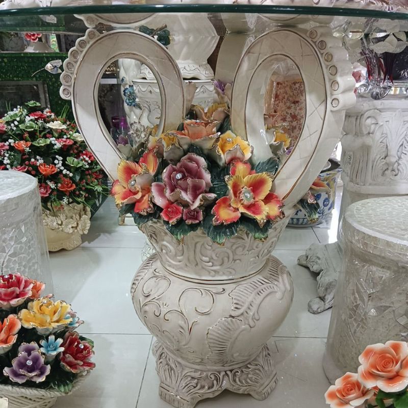 Meja Kaca Kaki Keramik Capodimonte