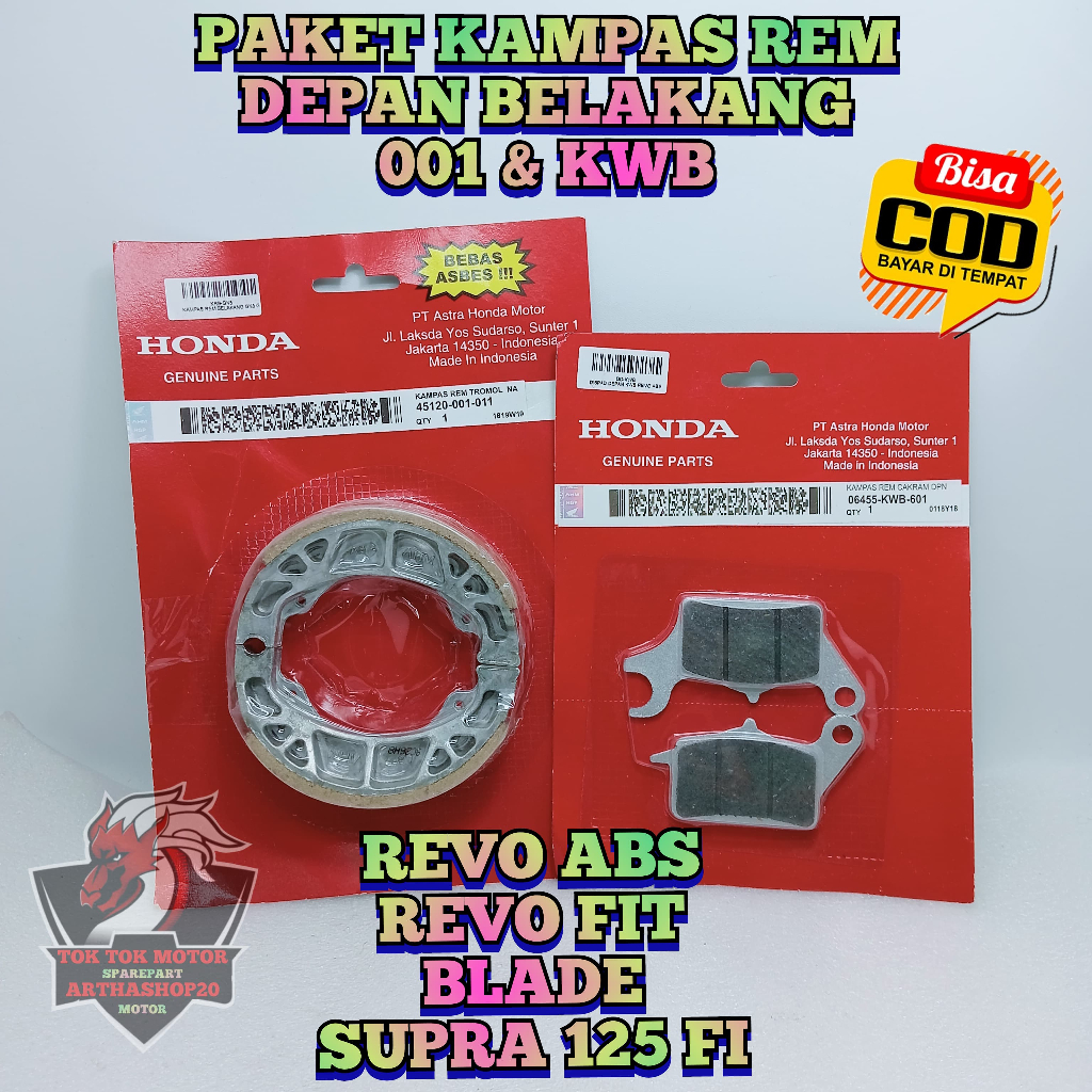 PAKET KAMPAS REM BELAKANG 001 & DISPAD DEPAN KWB ASLI ORIGINAL MOTOR HONDA REVO ABSOLUTE , REVO FIT 