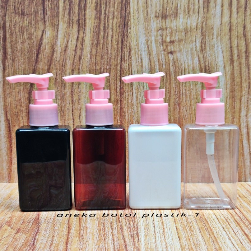Botol Pump 100ml Kotak / Botol Pet 100ml Kotak Tutup Pump Clip Pink