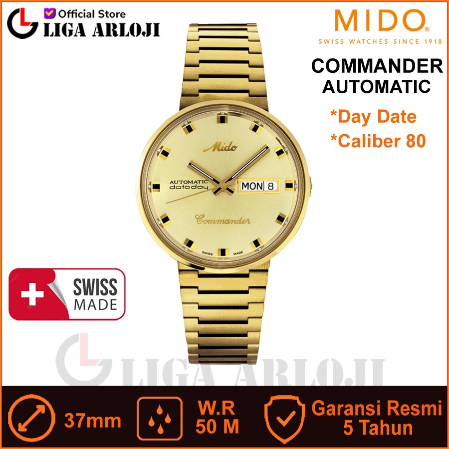 MIDO M8429.3.22.23 Commander 1959 - Jam Tangan Pria Analog  AUTOMATIC - Gold Original-Garansi Resmi