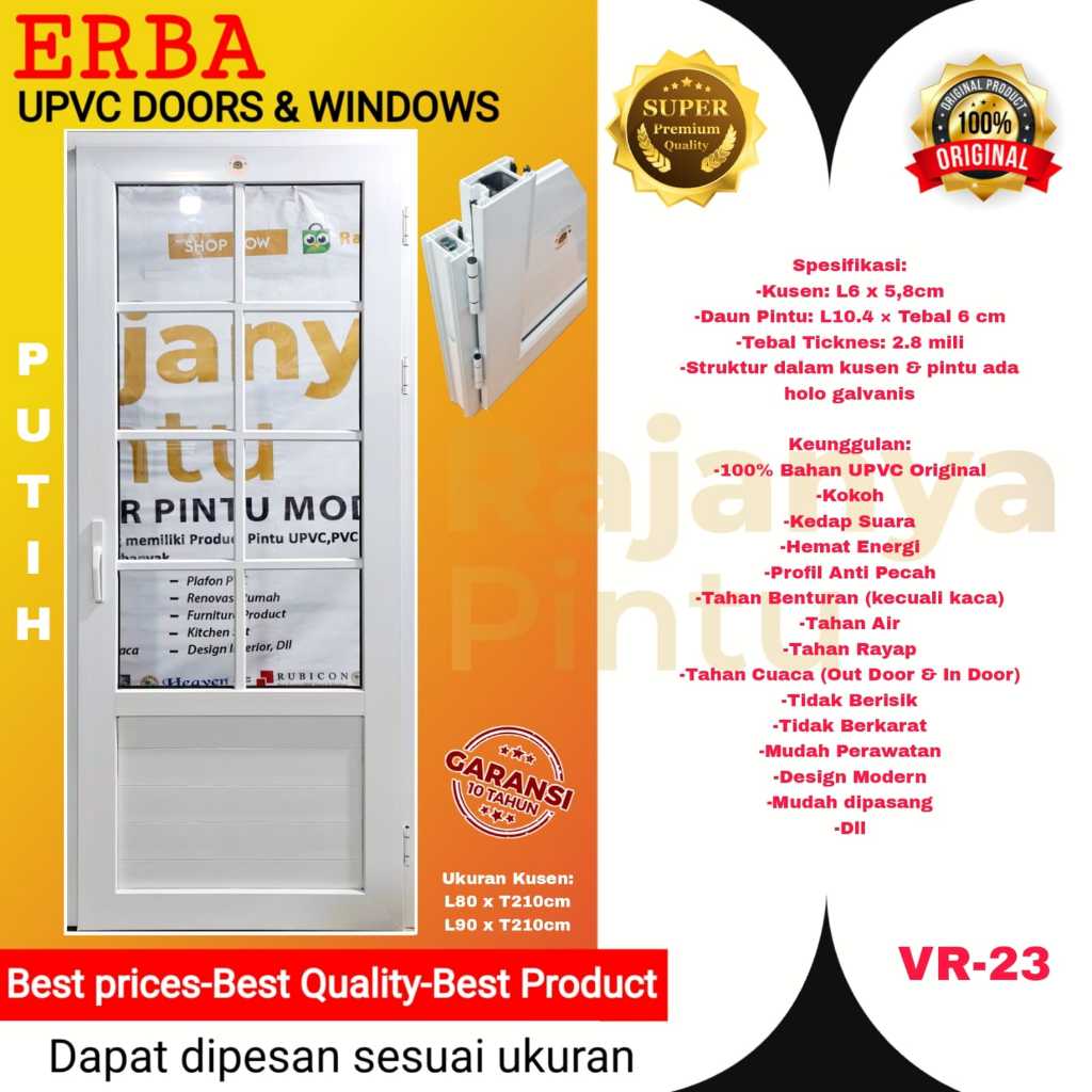 Pintu Utama/Pintu Kamar/Pintu Kantor/UPVC ERBA Super Premium-VR 23-Putih