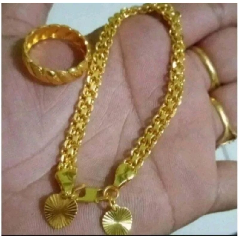 gelang tikar bonus cincin titanium lapis emas muda terbaru dan trelaris