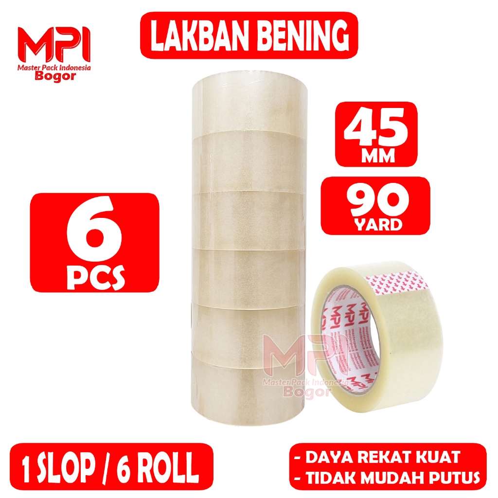 

1 SLOP [ 6 Pcs ] Lakban Bening MPI 45 mm x 90 yard / Lakban Packing - Master Pack Indonesia