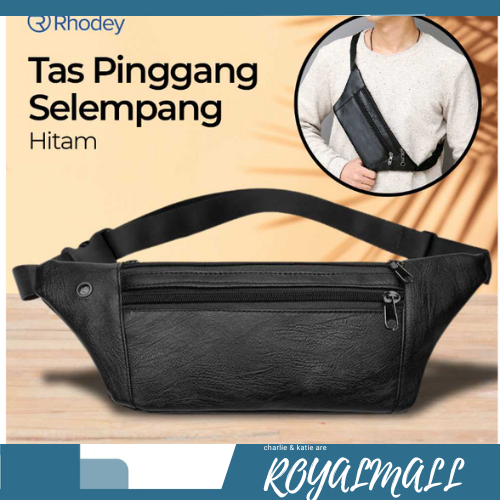 Tas Pinggang Selempang Pria Waistbag Bahan Kulit / Tas Selempang Cas Charger Hp Pria Laki Laki Cowo 