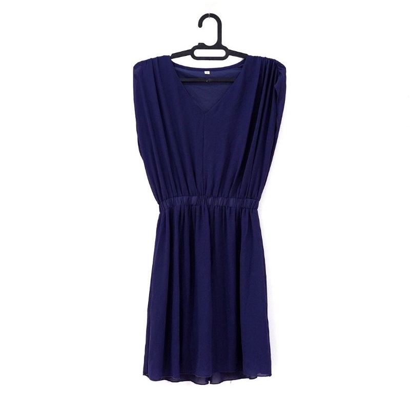 Blue Dress - Terusan Wanita Midi Tanpa Lengan Biru Tua - BAJU BEKAS BRANDED PRELOVED