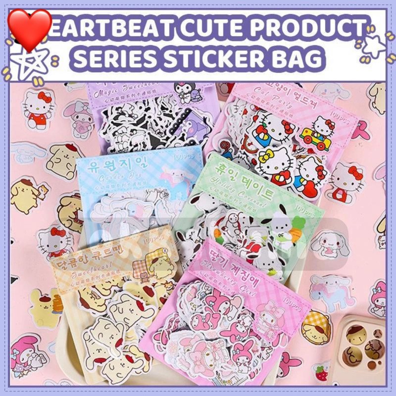 

( KKM ) 2D Sticker HEARTBEAT CUTE PRODUCT SERIES Aesthetic Stiker Kiss Cut Karakter Anti Air Waterproof Stiker Cute Lucu Imut isi 100 Pcs per Pak