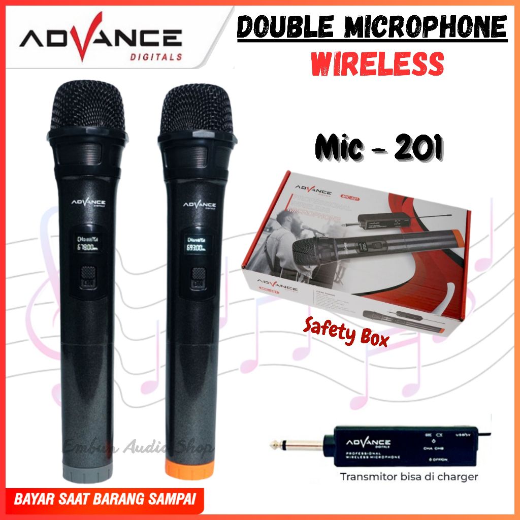 Advance MIC-201 Dua Microphone Wireless Professsional Mic Karaoke Double Mic Wireless Karaoke