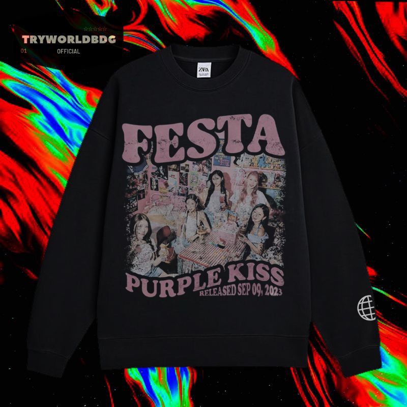 TRYWORLDBDG OFFICIAL "PURPLE KISS" CREWNECK | SWEATER | HOODIE | CREWNECK HITAM | CREWNECK EDISI K P