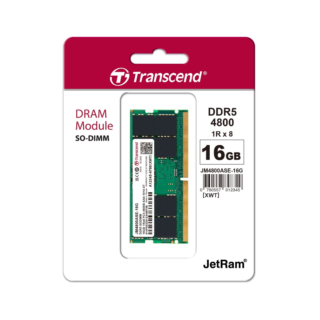 Transcend DDR5 16GB 4800MHz Sodimm - RAM Laptop (JM4800ASE-16G)