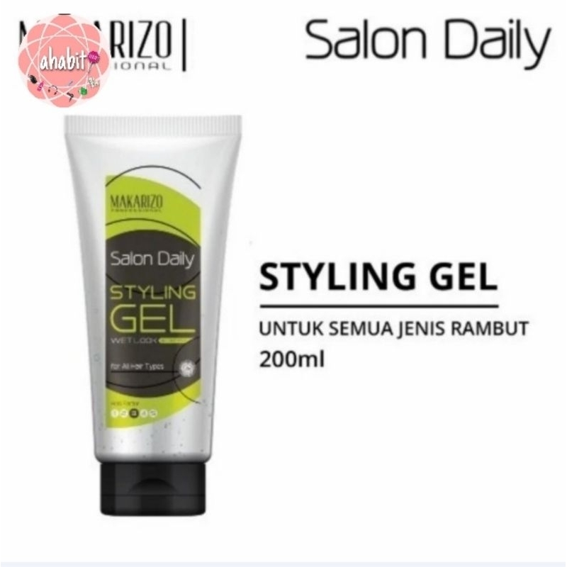 MAKARIZO Styling Gel Wet Look-200ml Gel Rambut All Hair Types Salon Daily