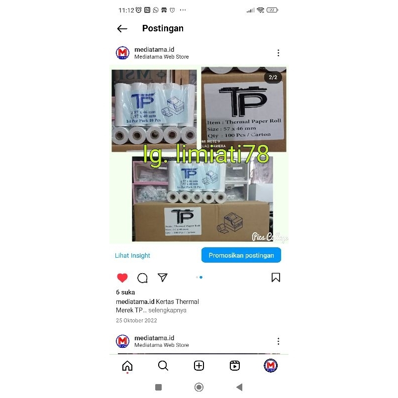 

Kertas Thermal 57 x 46 isi 100 roll termal kertas kasir gulung
