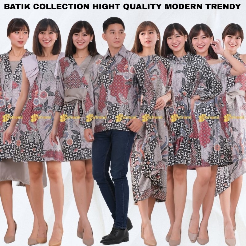 DRESS WANITA MODERN HIGH QUALITY DRESS KAFTAN BATIK SKR GREY SERIES/BATIK SATIN PREMIUM STELAN SET S