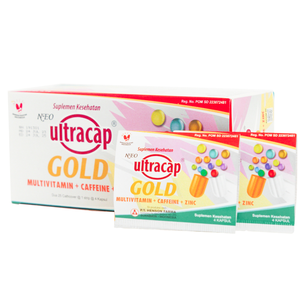 ULTRACAP GOLD Suplemen Multivitamin C E & B Kompleks Disertai Zinc Box Isi 25 Strip