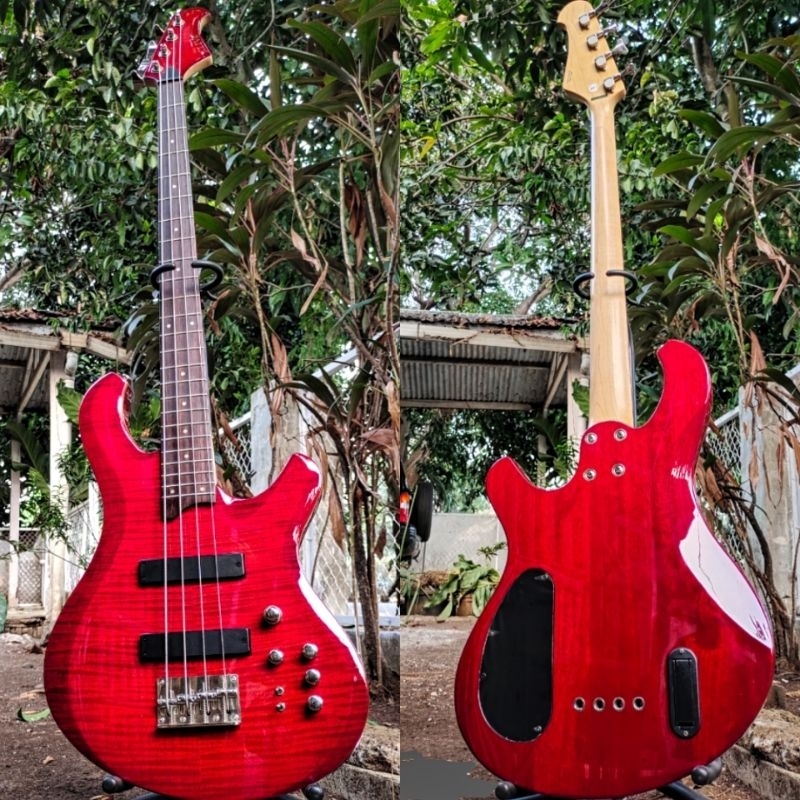 Clive F&N Bass Original Active Pickups Flame Maple Transparent Red