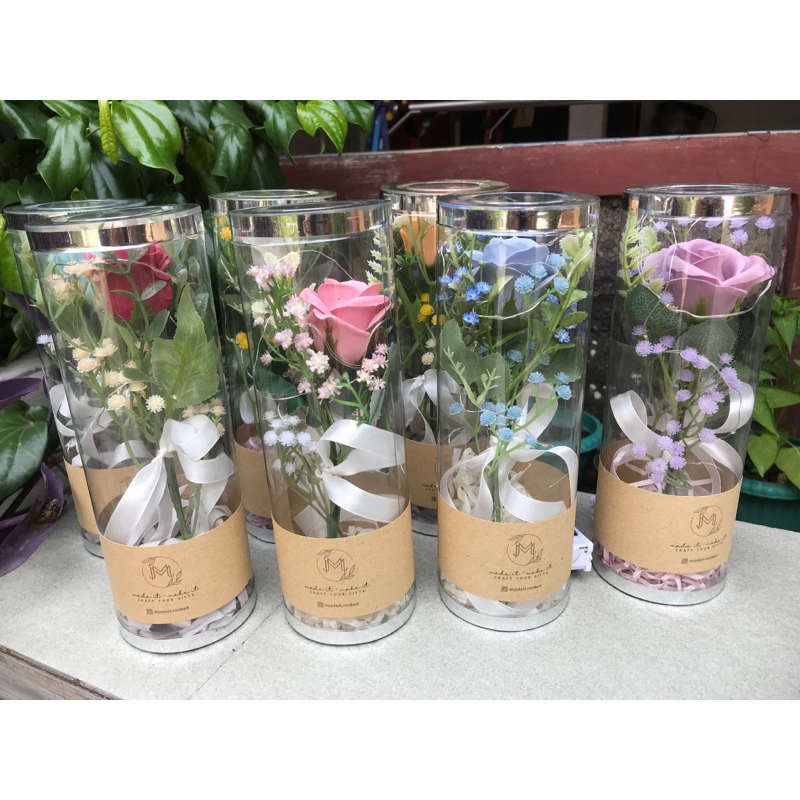 Flower Dome Soap Flower Decoration | Bunga Sabun Mika Tabung Lampu Hiasan Dekorasi Kamar