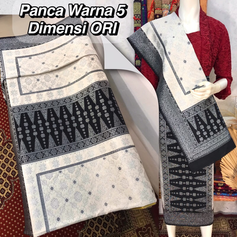 Songket Panca Warna 5 Dimensi ORI Hitam Silver-Asli Tenun Tangan Palembang(Ilham Songket)