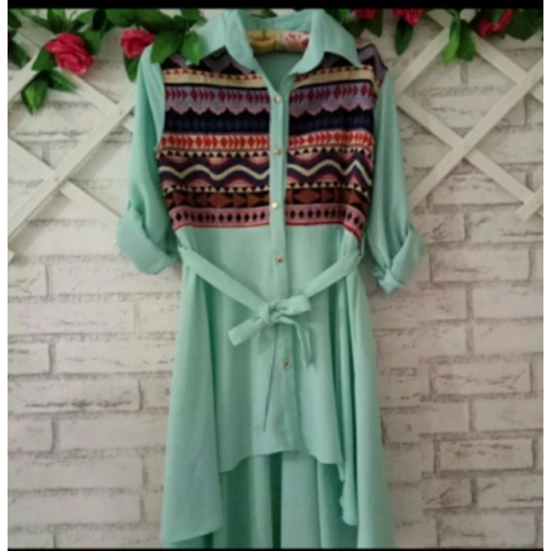 blouse tunik hijau tosca/kemeja tunik tosca