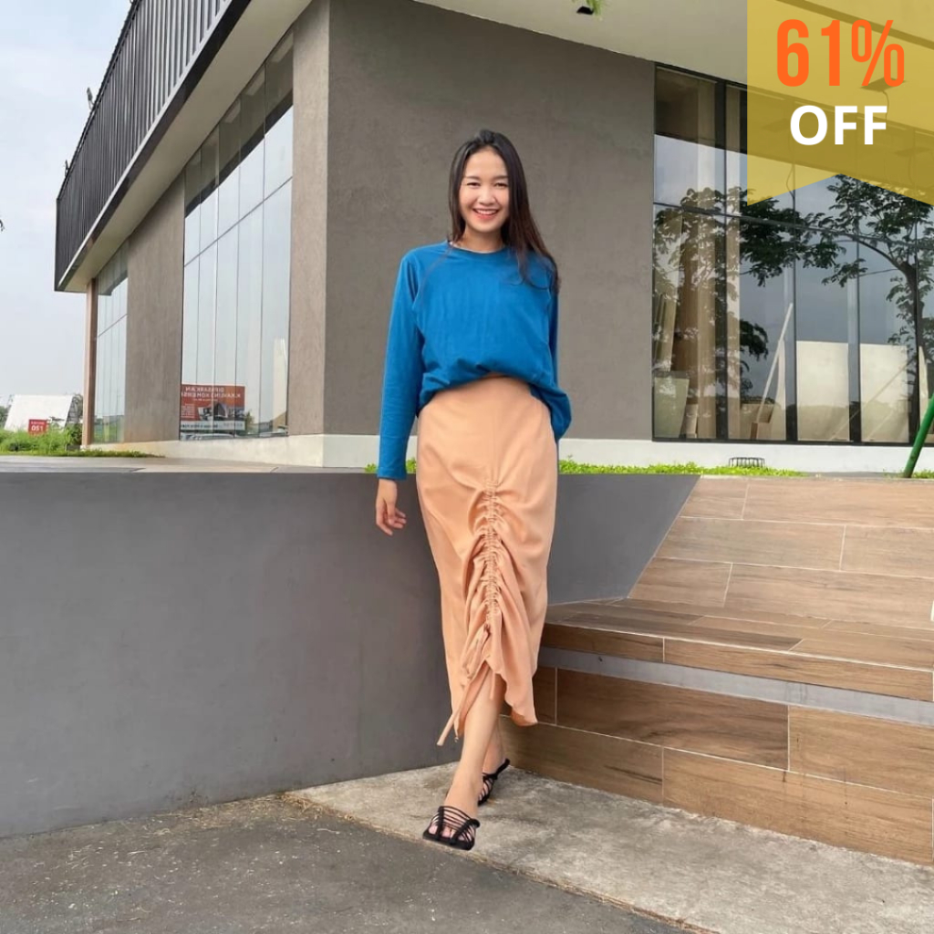 Agni - Jeanne Skirt Beige - Rok Midi Wanita Beige