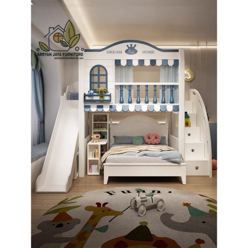 tempat tidur tingkat anak meja belajar