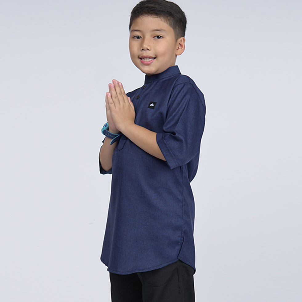 Koko Kurta Anak Laki-Laki Biru Navy | Koko Kurta Madinah Anak 3/4 / Baju Koko Kurta Anak / Khoirummah KIds Usia 2 - 12 Tahun