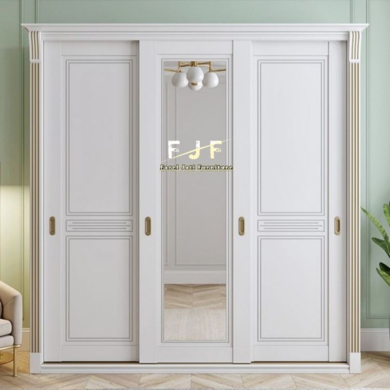 Almari Baju 3 Pintu Sleding Putih Duco Lemari Pakaian Terbaru Minimalis Modern Pintu 3 Sliding Geser