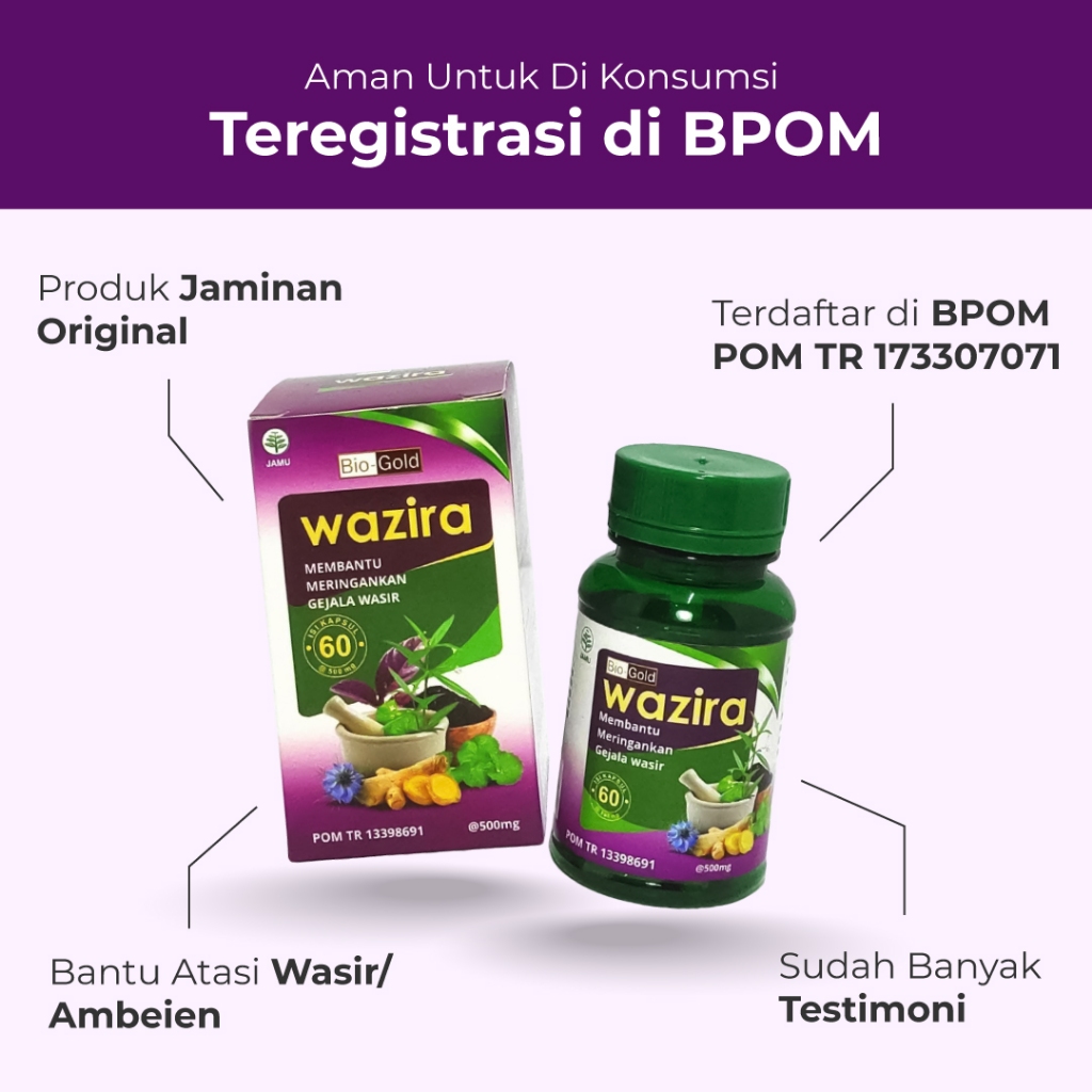 Kapsul Wazira Ekstrak Daun Ungu Solusi Ambeien Ambeyen Obat Herbal Wasir BPOM