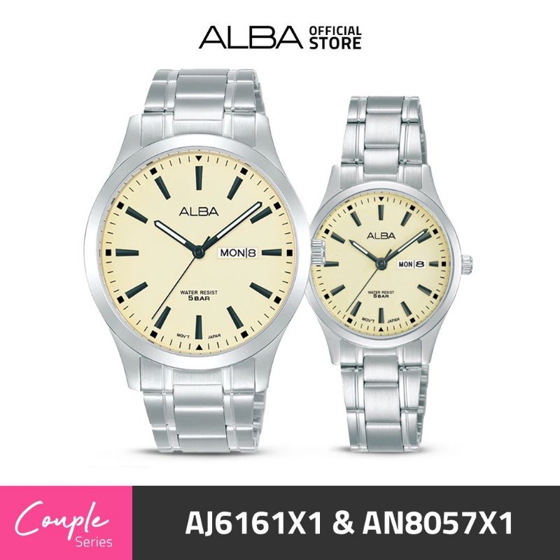 am Tangan Couple Alba AJ6161 & AN8057 Silver Stainless Steel