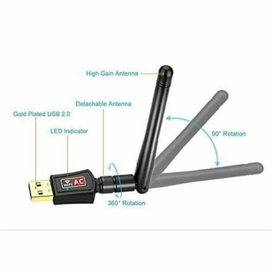 USB Wifi Adapter 1200Mbps + ANTENA Wireless Portable 2.0 NEW Update Laptop dan PC computer