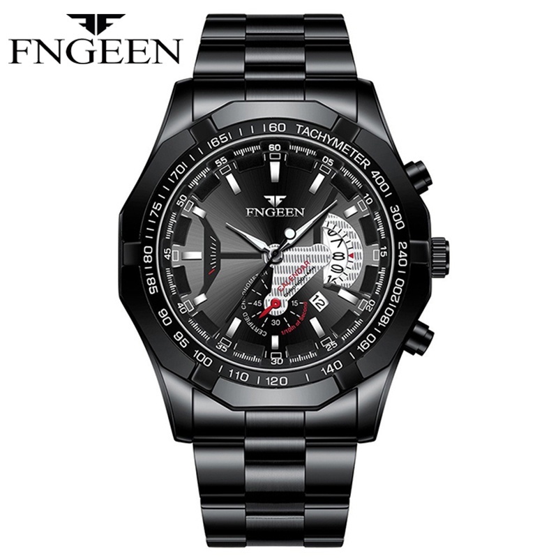 FNGEEN S001 Jam Tangan Pria Anti Air Olahraga Luxury Stainless Steel Quartz Watch+Kotak Gratis