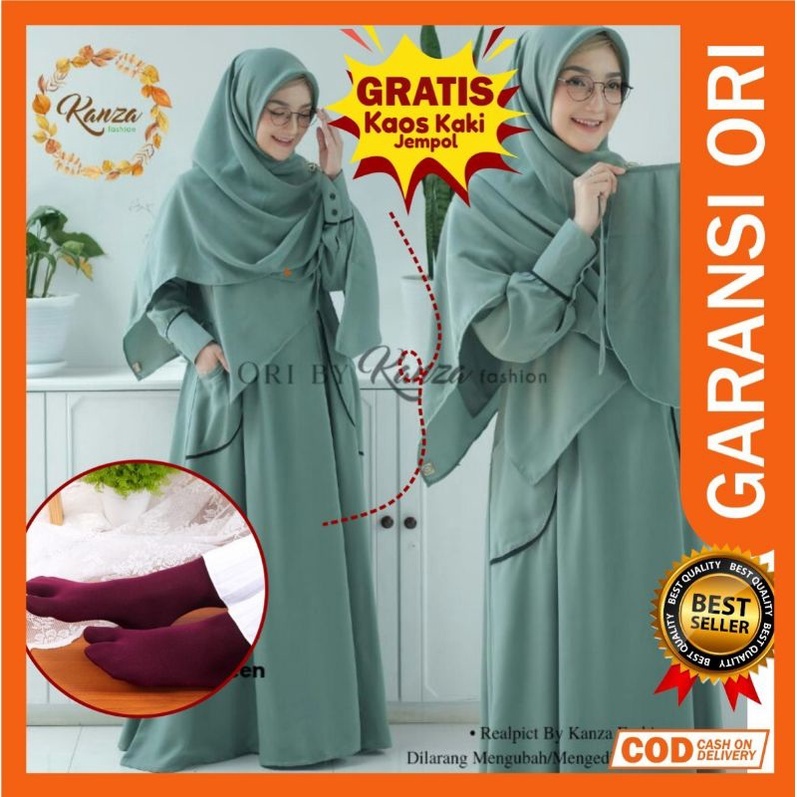 Gamis syari polos set jilbab segi empat jumbo free cadar