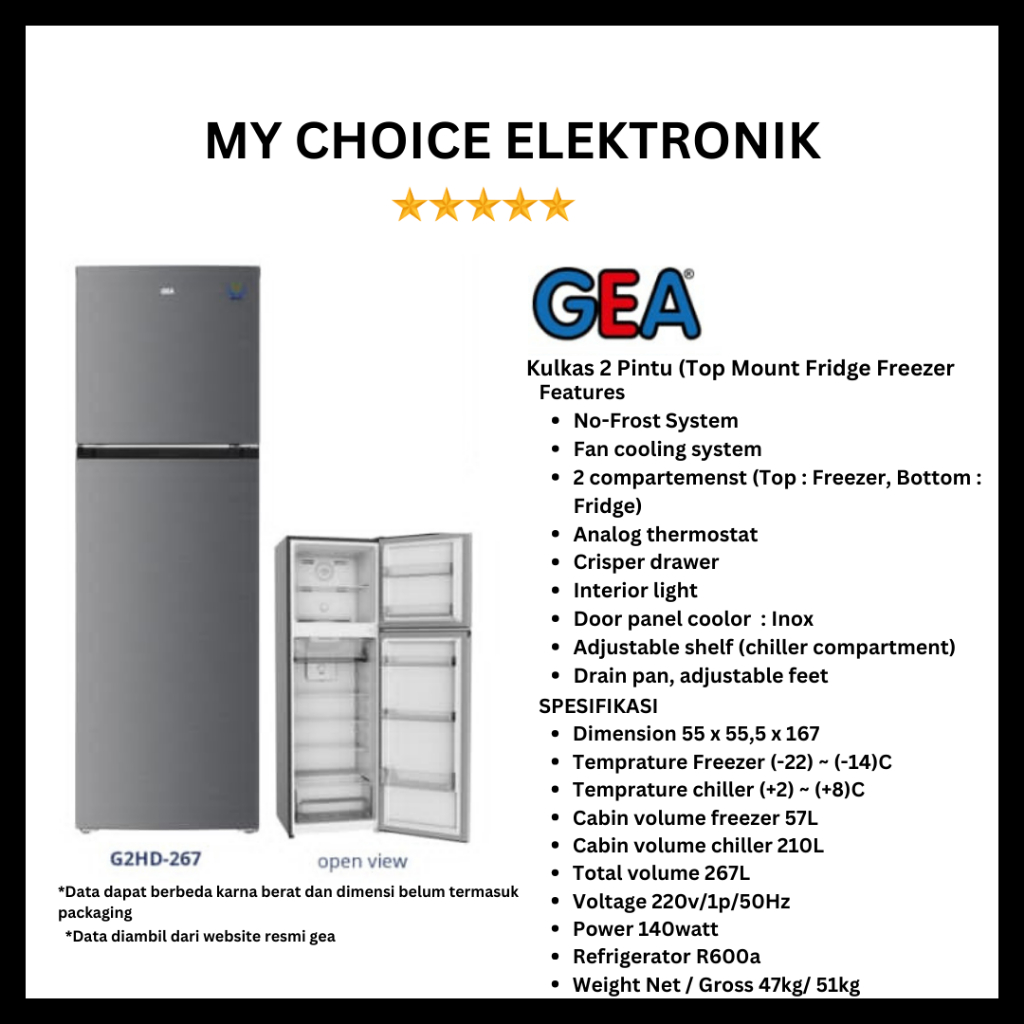 GEA Kulkas 2 Pintu G2HD-267