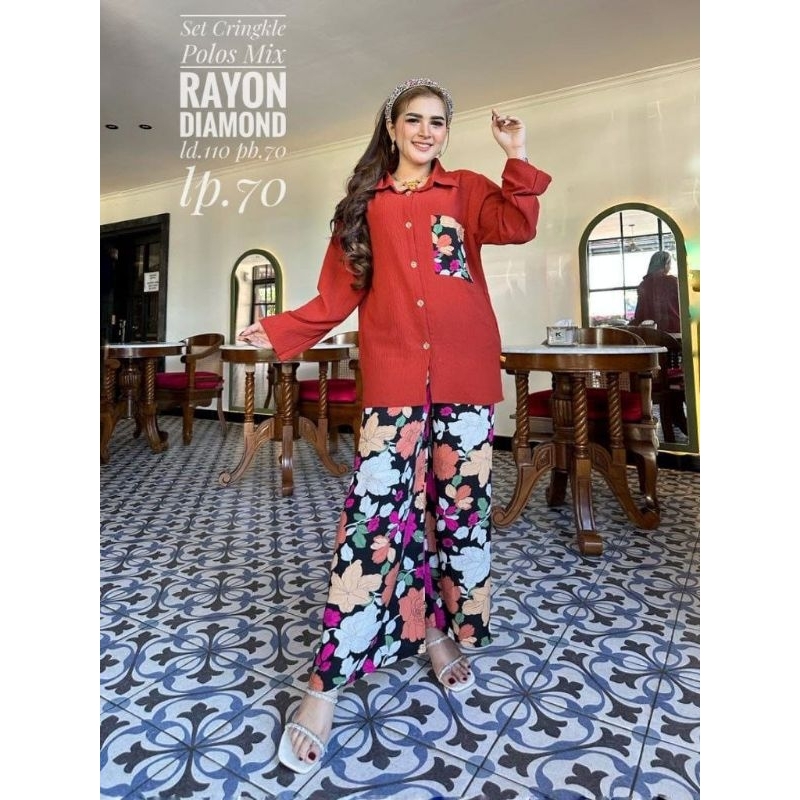 Setelan Alesha Rayon Motif Termurah/One Set Cringkel/Setelan Wanita