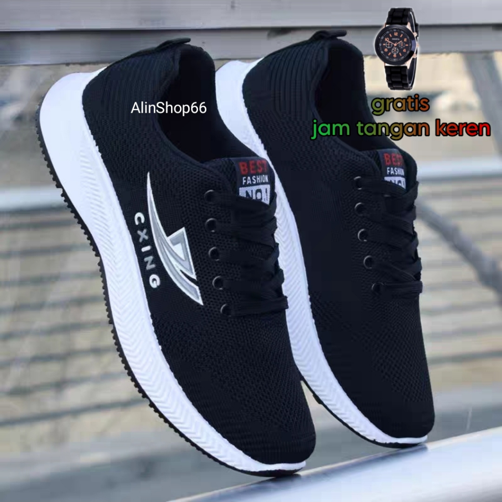 ZJ009 BONUS JAM TANGAN Sepatu olaharag pria cowok cowo wanita cewek cewe sekolah lari sport running 