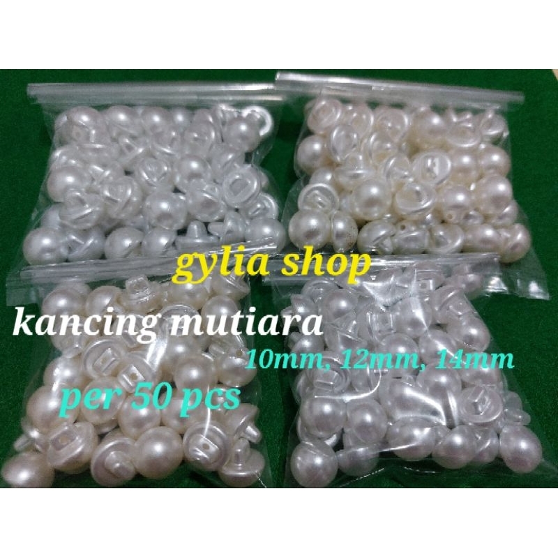 Kancing Mutiara per 50 pcs/ Aplikasi Baju / Kancing Mutiara Putih / BW