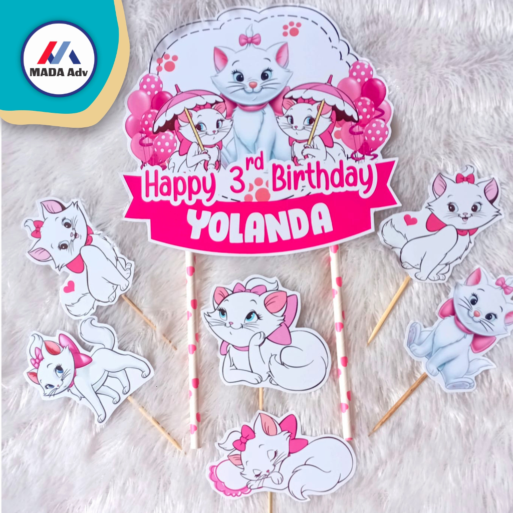 Topper Cake Kue Marie Cat/ Topper Cake Kue Cat Marie/ Topper Cake Kue Nama & Foto / Topper Cake Kue 
