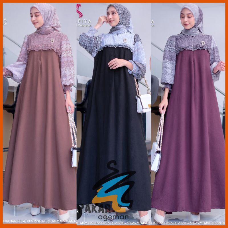 SHOFIYA AZZAIRA Gamis Set Hijab Ceruty Jumbo Wanita Kekinian Oversize LD 110