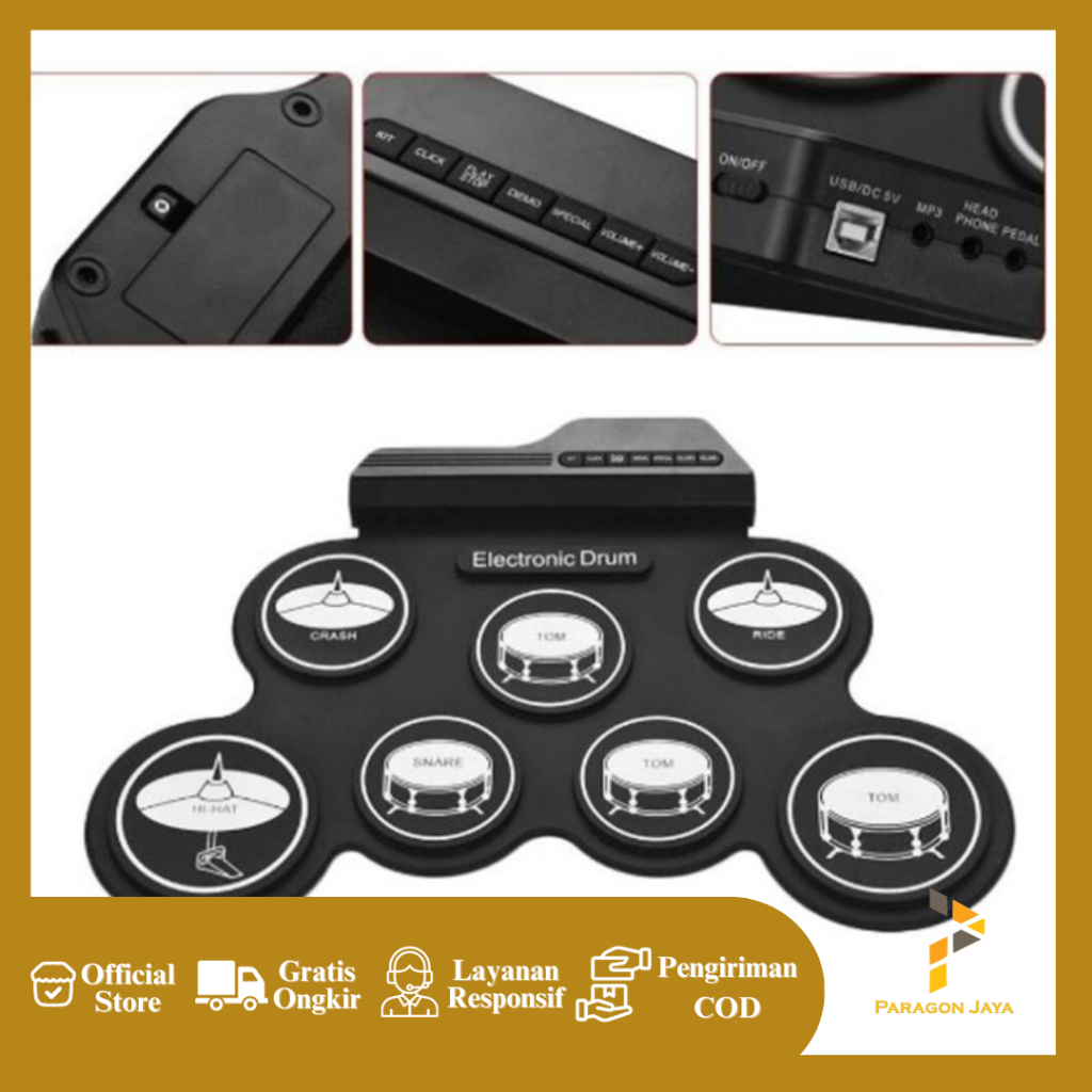 Drum Eletrik Electronic Digital Drum Kit 7 Pads Folding USB Power
