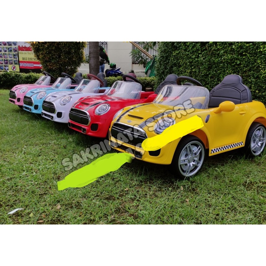 Mainan Mobil Aki Anak Murah Mini Cooper Ban Karet Jok Kulit